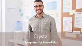  Presentation with binder - Slides with young-hispanic-man-business-worker background and a gray colored foreground