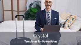  Presentation with hotel business - PPT layouts featuring young-hispanic-man-business-worker background and a dark gray colored foreground