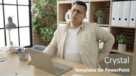  Presentation with backache - Presentation design having young-hispanic-man-business-worker background and a coral colored foreground