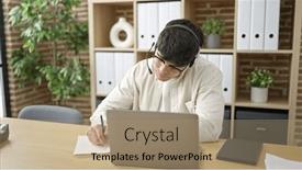  Presentation with online meeting - PPT theme having young-hispanic-man-business-worker background and a  colored foreground