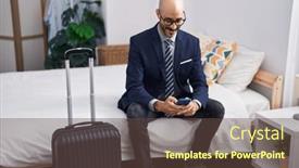  Presentation with hotel business - Presentation enhanced with young-hispanic-man-business-worker background and a  colored foreground