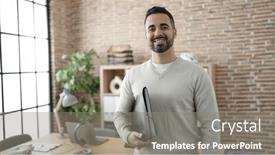  Presentation with binder - Presentation theme consisting of young-hispanic-man-business-worker background and a gray colored foreground