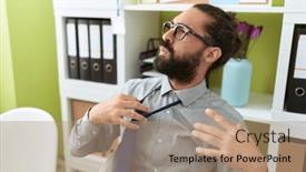  Presentation with heat - Slide set with young-hispanic-man-business-worker background and a coral colored foreground