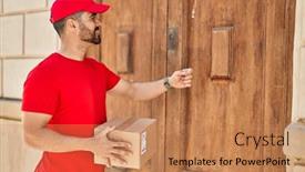  Presentation with courier - Theme featuring young-hispanic-man-courier-holding background and a  colored foreground