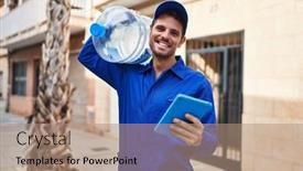  Presentation with courier - Presentation consisting of young-hispanic-man-courier-holding background and a coral colored foreground