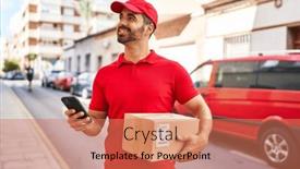  Presentation with courier - Presentation consisting of young-hispanic-man-courier-using background and a coral colored foreground