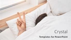  Presentation with woman covering man mouth hand - Presentation theme having young-hispanic-man-covering and a white colored foreground