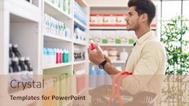  Presentation with medication - Slide set featuring young-hispanic-man-customer-holding background and a coral colored foreground