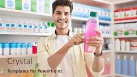  Presentation with shampoo - Presentation theme consisting of young-hispanic-man-customer-smiling background and a lemonade colored foreground