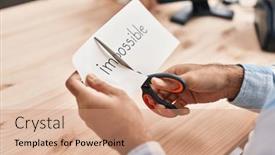  Presentation with paper cutting - PPT layouts consisting of young-hispanic-man-cutting-impossible background and a coral colored foreground