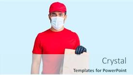  Presentation with food safety - PPT layouts featuring young-hispanic-man-delivering-food background and a cool aqua colored foreground