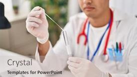  Presentation with pcr - Presentation design enhanced with young-hispanic-man-doctor-holding background and a  colored foreground