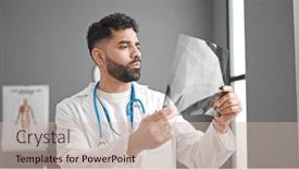  Presentation with xray - Presentation design with young-hispanic-man-doctor-looking background and a soft green colored foreground