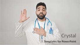  Presentation with chest - Presentation theme featuring young-hispanic-man-doctor-making background and a light gray colored foreground