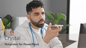  Presentation with voice - Presentation with young-hispanic-man-doctor-sending background and a  colored foreground