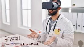  Presentation with virtual reality - PPT theme having young-hispanic-man-doctor-using background and a soft green colored foreground