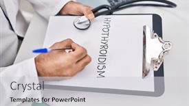  Presentation with writing - Presentation design with young-hispanic-man-doctor-writing background and a light gray colored foreground