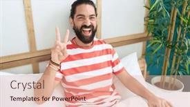  Presentation with victory - Slides enhanced with young-hispanic-man-doing-victory background and a lemonade colored foreground