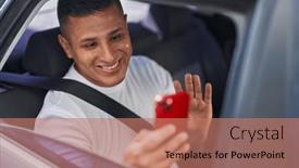  Presentation with video - PPT theme with young-hispanic-man-doing-video background and a  colored foreground