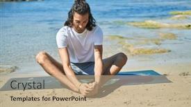  Presentation with exercise - Presentation design consisting of young-hispanic-man-doing-yoga background and a coral colored foreground