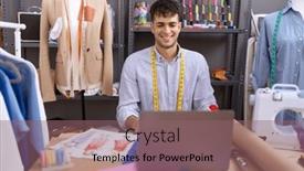  Presentation with cool - Slide deck having young-hispanic-man-dressmaker-designer background and a violet colored foreground