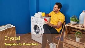  Presentation with laundry room - PPT theme consisting of young-hispanic-man-drinking-coffee background and a tawny brown colored foreground