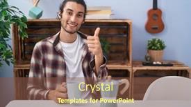  Presentation with coffee - Slide deck featuring young-hispanic-man-drinking-coffee background and a tawny brown colored foreground