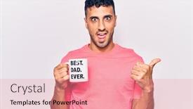  Presentation with coffe - Beautiful presentation design featuring young-hispanic-man-drinking-mug backdrop and a coral colored foreground