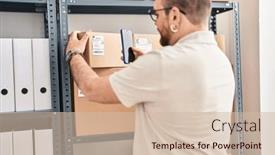  Presentation with scanning - Presentation design consisting of young-hispanic-man-e-commerce background and a soft green colored foreground