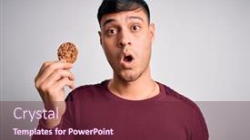  Presentation with chocolate - PPT layouts having young-hispanic-man-eating-chocolate background and a tawny brown colored foreground