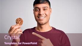  Presentation with chocolate - PPT theme featuring young-hispanic-man-eating-chocolate background and a tawny brown colored foreground