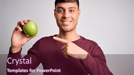  Presentation with healthy nutrition - Audience pleasing presentation theme consisting of young-hispanic-man-eating-fresh backdrop and a wine colored foreground