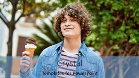  Presentation with ice cream cone - Presentation theme having young-hispanic-man-eating-ice background and a teal colored foreground