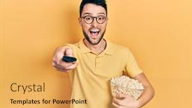  Presentation with eating - Presentation with young-hispanic-man-eating-popcorn background and a yellow colored foreground