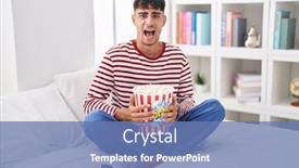  Presentation with movie popcorn - Slide set with young-hispanic-man-eating-popcorn background and a teal colored foreground