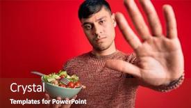  Presentation with healthy eating - PPT theme enhanced with young-hispanic-man-eating-vegetarian background and a tawny brown colored foreground