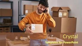  Presentation with ecommerce - Presentation theme with young-hispanic-man-ecommerce-business background and a tawny brown colored foreground