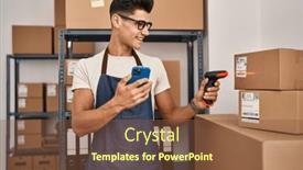  Presentation with scanning - Presentation theme consisting of young-hispanic-man-ecommerce-business background and a tawny brown colored foreground