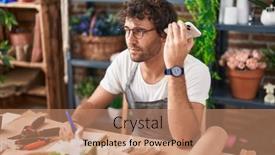  Presentation with listening - PPT theme enhanced with young-hispanic-man-florist-listening background and a coral colored foreground