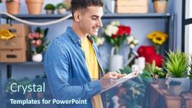  Presentation with hispanic - Slide deck having young-hispanic-man-florist-smiling background and a  colored foreground