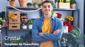  Presentation with hispanic - Slide set consisting of young-hispanic-man-florist-smiling background and a ocean colored foreground