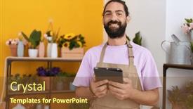  Presentation with gold man smile - Slide set featuring young-hispanic-man-florist-smiling background and a tawny brown colored foreground