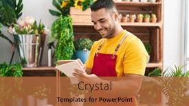  Presentation with hispanic - Presentation theme consisting of young-hispanic-man-florist-smiling background and a red colored foreground