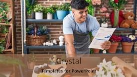  Presentation with flower - Presentation theme featuring young-hispanic-man-florist-using background and a coral colored foreground