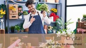  Presentation with young plant - Slides enhanced with young-hispanic-man-florist-using background and a  colored foreground