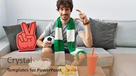  Presentation with hooligan - PPT theme enhanced with young-hispanic-man-football-hooligan background and a coral colored foreground