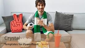  Presentation with hooligan - PPT theme enhanced with young-hispanic-man-football-hooligan background and a coral colored foreground