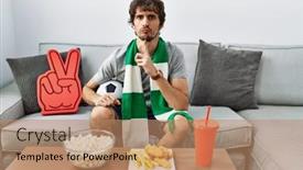  Presentation with hooligan - Presentation theme consisting of young-hispanic-man-football-hooligan background and a coral colored foreground