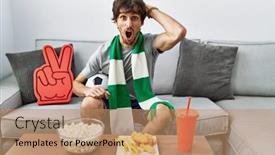  Presentation with hooligan - Presentation theme featuring young-hispanic-man-football-hooligan background and a coral colored foreground