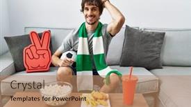  Presentation with hooligan - Slide deck having young-hispanic-man-football-hooligan background and a coral colored foreground